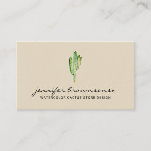 Beige Crème Groen Bloem Schattig Cactus Visitekaartje