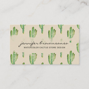 Beige Crème Groen Bloem Schattige Cactus Visitekaartje