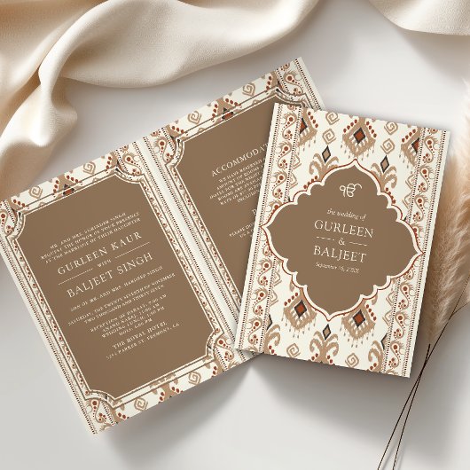 Beige Crème Ikat All in One Sikh Huwelijk