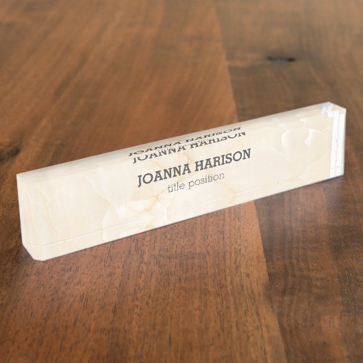 Beige crème marmer naambordje (Zijkant)
