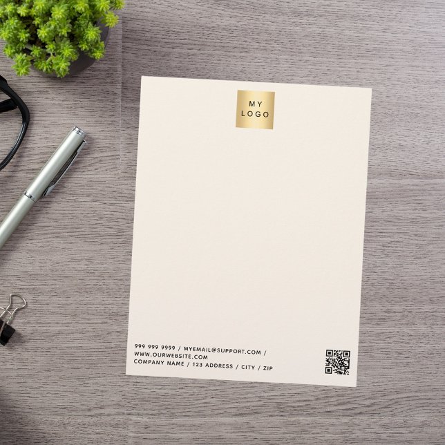 Beige crème moderne zakelijke logo QR-code Briefhoofd (Creator heeft geüpload)