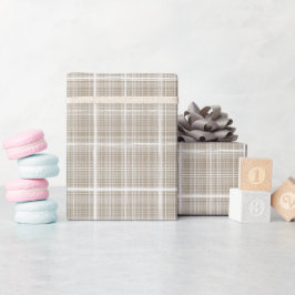 Beige Crème Neutraal Vensterruit Linnen Schotlands Cadeaupapier