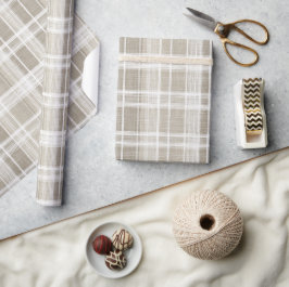 Beige Crème Neutraal Vensterruit Linnen Schotlands Cadeaupapier