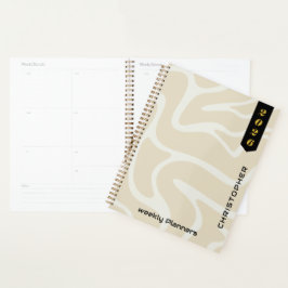 Beige Crème Organisch Patroon met Aangepast Letter Planner