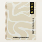 Beige Crème Organisch Patroon met Aangepast Letter Planner (Voorkant)
