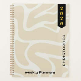 Beige Crème Organisch Patroon met Aangepast Letter Planner