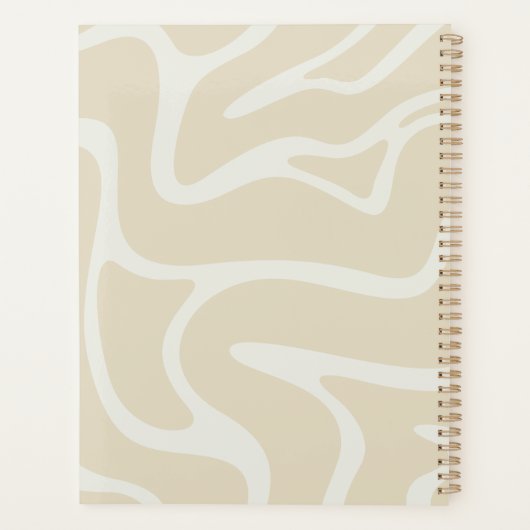Beige Crème Organisch Patroon met Aangepast Letter Planner (Achterkant)