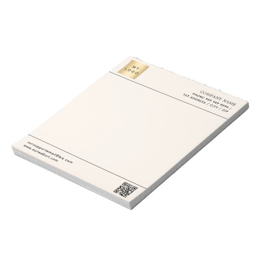 Beige crème QR code business logo briefhoofd Notitieblok (Linkerzijde)