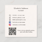 Beige crème roze strik bloemen QR code social medi Vierkante Visitekaartje (Achterkant)