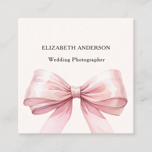 Beige crème roze strik QR code social media Vierkante Visitekaartje (Voorkant)