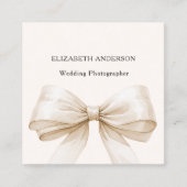 Beige crème strik QR-code sociale media Vierkante Visitekaartje (Voorkant)