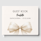 Beige crème strik Quinceanera Gastenboek (Voorkant)