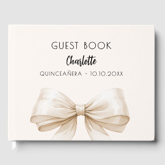 Beige crème strik Quinceanera Gastenboek (Voorkant)