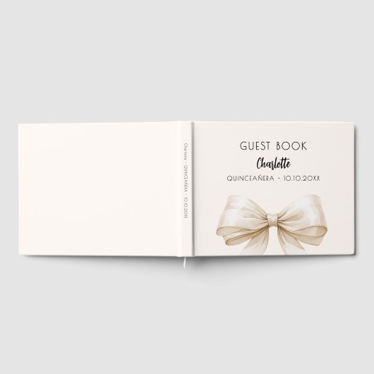 Beige crème strik Quinceanera Gastenboek (Volledig)