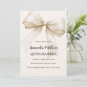 Beige crème strik Quinceanera luxe Kaart (Staand voorkant)