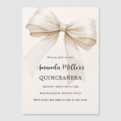 Beige crème strik Quinceanera luxe Magnetische Uitnodiging (Voorkant)