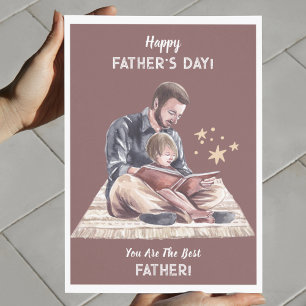 Beige crème Waterverf vader en zoon Vaderdag Kaart