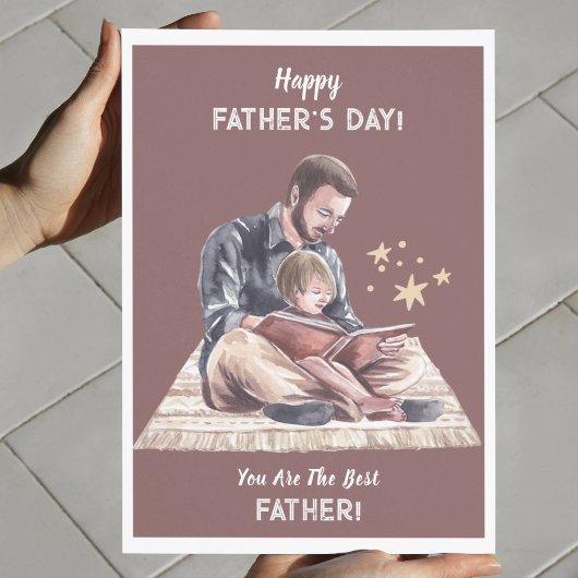 Beige crème Waterverf vader en zoon Vaderdag Kaart