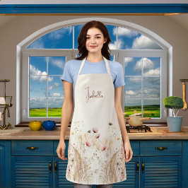 Beige crème waterverf wilde bloemen roze boho schort