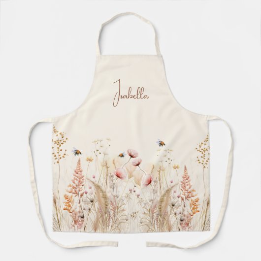 Beige crème waterverf wilde bloemen roze boho schort (Voorkant)