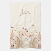 Beige crème waterverf wilde bloemen roze boho theedoek (Verticaal)