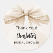 Beige crèmekleur bruiloft dank u ronde sticker (Voorkant)
