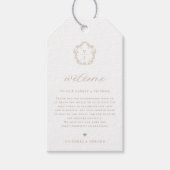 Beige Crest Bruiloft Welkom Cadeaulabel (Voorkant)
