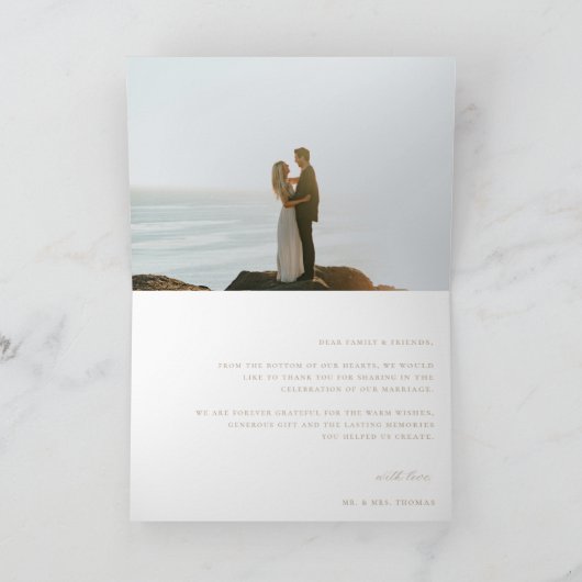 beige crest monogram bruiloft foto bedankkaart (Binnen)