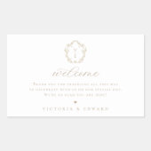 Beige Crest Monogram Weddenschap Welkom Rechthoekige Sticker (Voorkant)