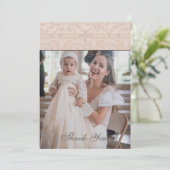 Beige Cross Christian Baptism Photo Thank You Card Bedankkaart (Staand voorkant)