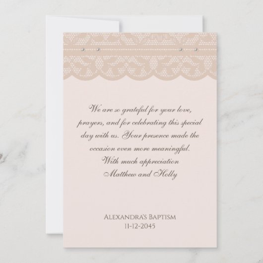 Beige Cross Christian Baptism Photo Thank You Card Bedankkaart (Achterkant)