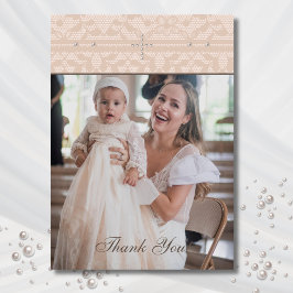 Beige Cross Christian Baptism Photo Thank You Card Bedankkaart