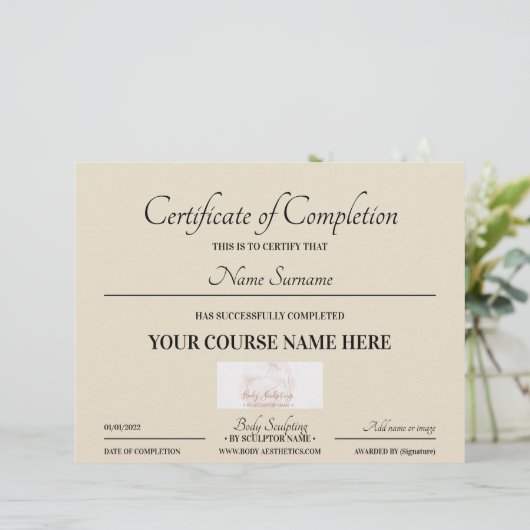 Beige cursus online certificaat van voltooiing (Staand voorkant)