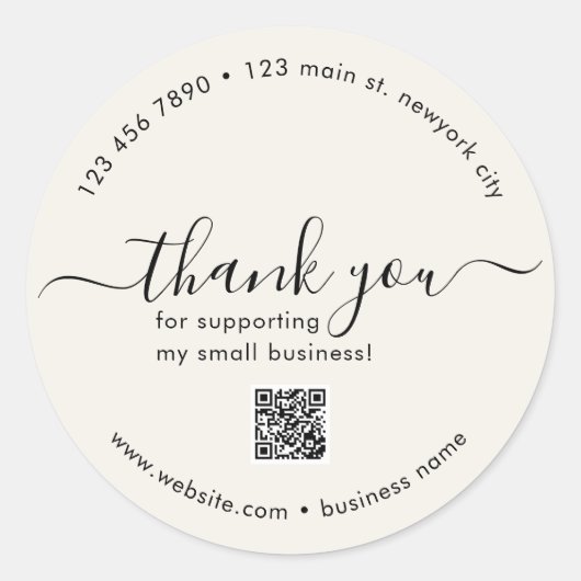 Beige Custom Bedankt Stickers met QR-code (Voorkant)