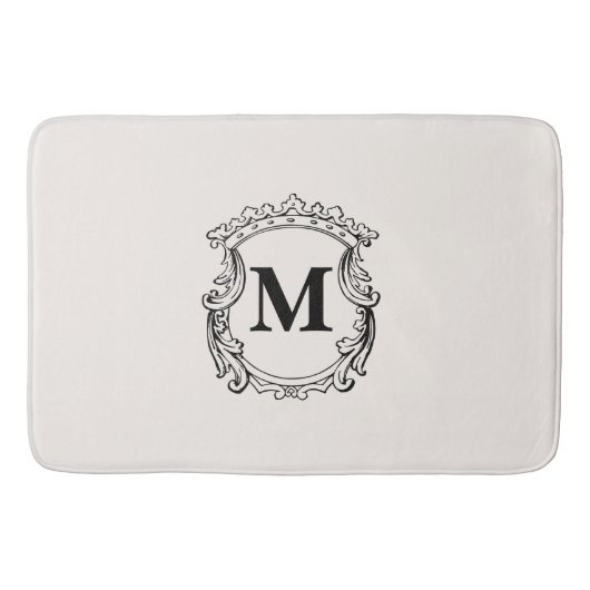 Beige Custom Monogram Crest Badmat (Voorkant)
