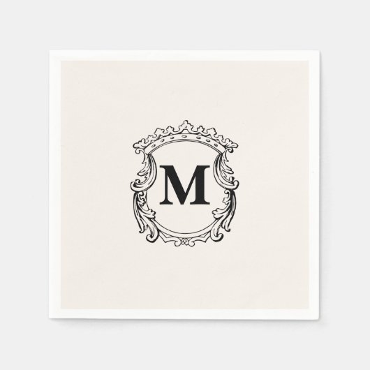 Beige Custom Monogram Crest Servet (Voorkant)