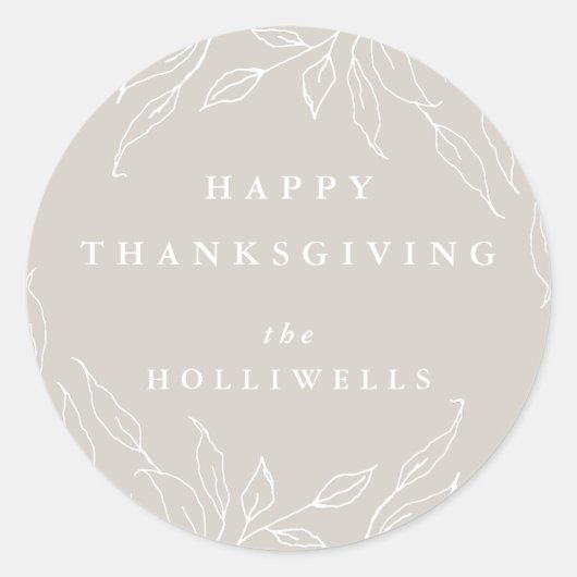 Beige Custom Text Leaf Motif Thanksgiving Ronde Sticker (Voorkant)