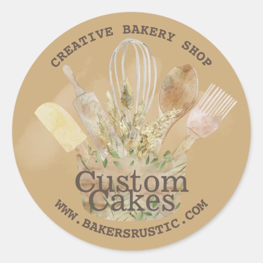 Beige Cute Bakery patisserie chef. Ronde Sticker (Voorkant)