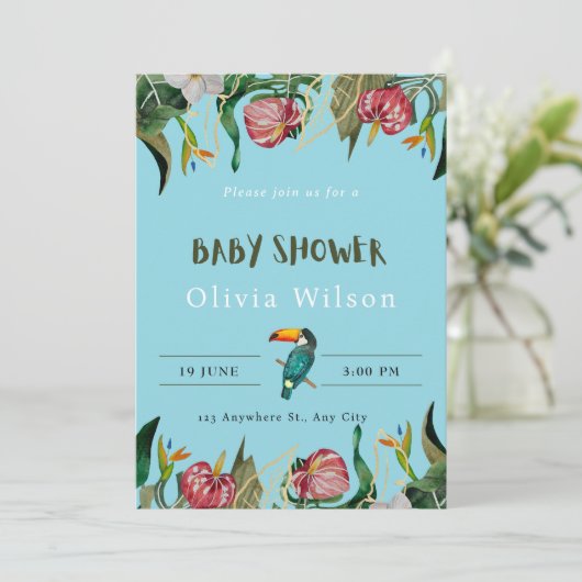 Beige Cute Bloemen Baby Shower Uitnodiging (Staand voorkant)