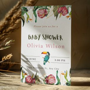 Beige Cute Bloemen Baby Shower Uitnodiging