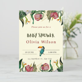 Beige Cute Bloemen Baby Shower Uitnodiging