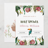 Beige Cute Bloemen Uitnodiging voor Baby Shower (Voorkant / Achterkant)