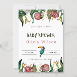 Beige Cute Bloemige Baby Shower Uitnodiging