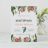 Beige Cute Bloemige Babyshower Uitnodiging (Staand voorkant)