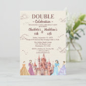 Beige Cute Illustrative Girls’ Joint Birthday Kaart (Staand voorkant)