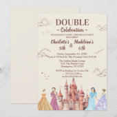 Beige Cute Illustrative Girls’ Joint Birthday Kaart (Voorkant / Achterkant)