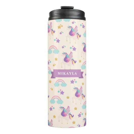 Beige | Cute Rainbow Unicorn Kinder Thermosbeker (Voorkant)