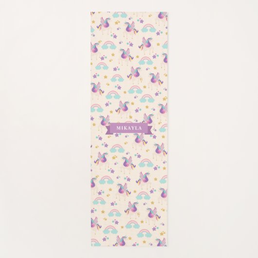 Beige | Cute Rainbow Unicorn Pattern Kinder Yoga M Yogamat (Voorkant)