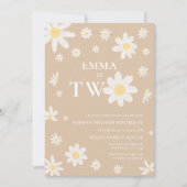 Beige Daisy Tweede 2e Verjaardag uitnodiging Twee (Voorkant)