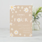 Beige Daisy Vierde 4e Vier Verjaardag Kaart (Staand voorkant)